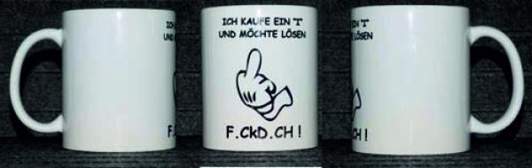 Weiße Tasse mit Spruch  "ICH KAUFE UND MÖCHTE LÖSEN "F_CK D_CH" "